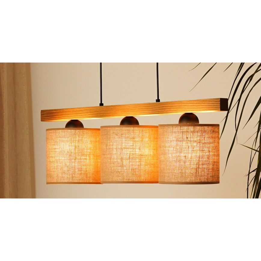 Brilagi - Kattokruunu johdossa FOREST 3xE27/15W/230V mänty/ruskea/musta