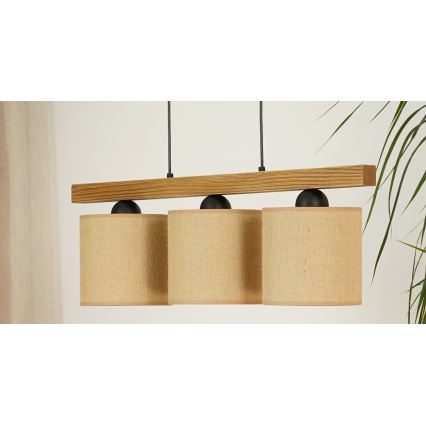 Brilagi - Kattokruunu johdossa FOREST 3xE27/15W/230V mänty/ruskea/musta