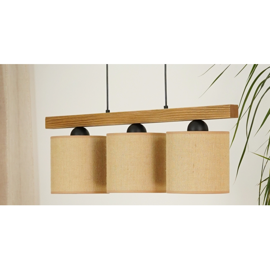 Brilagi - Kattokruunu johdossa FOREST 3xE27/15W/230V mänty/ruskea/musta