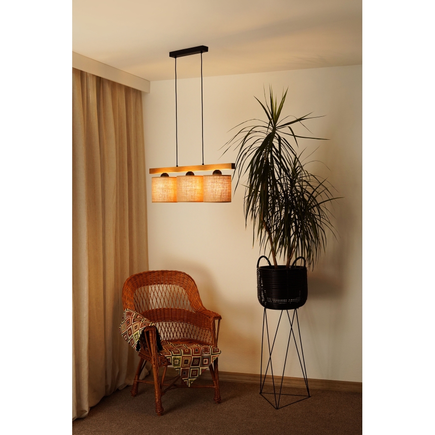 Brilagi - Kattokruunu johdossa FOREST 3xE27/15W/230V mänty/ruskea/musta