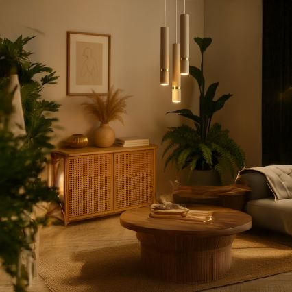 Brilagi - Kattokruunu johdossa POKER 3xGU10/25W/230V beige/kulta