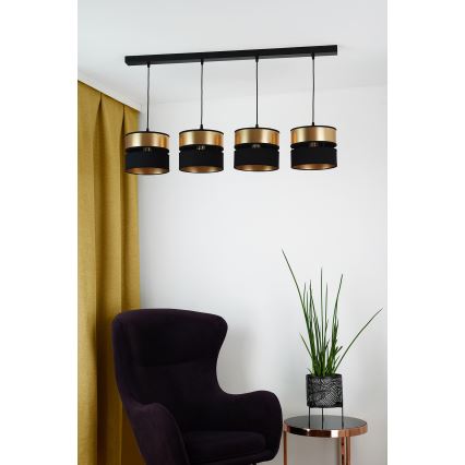 Brilagi - Kattokruunu johdossa ROYAL 4xE27/15W/230V musta/kulta