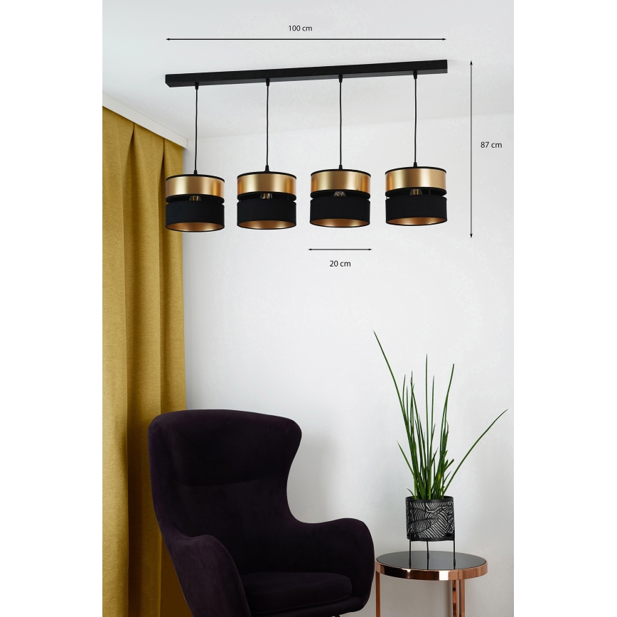 Brilagi - Kattokruunu johdossa ROYAL 4xE27/15W/230V musta/kulta