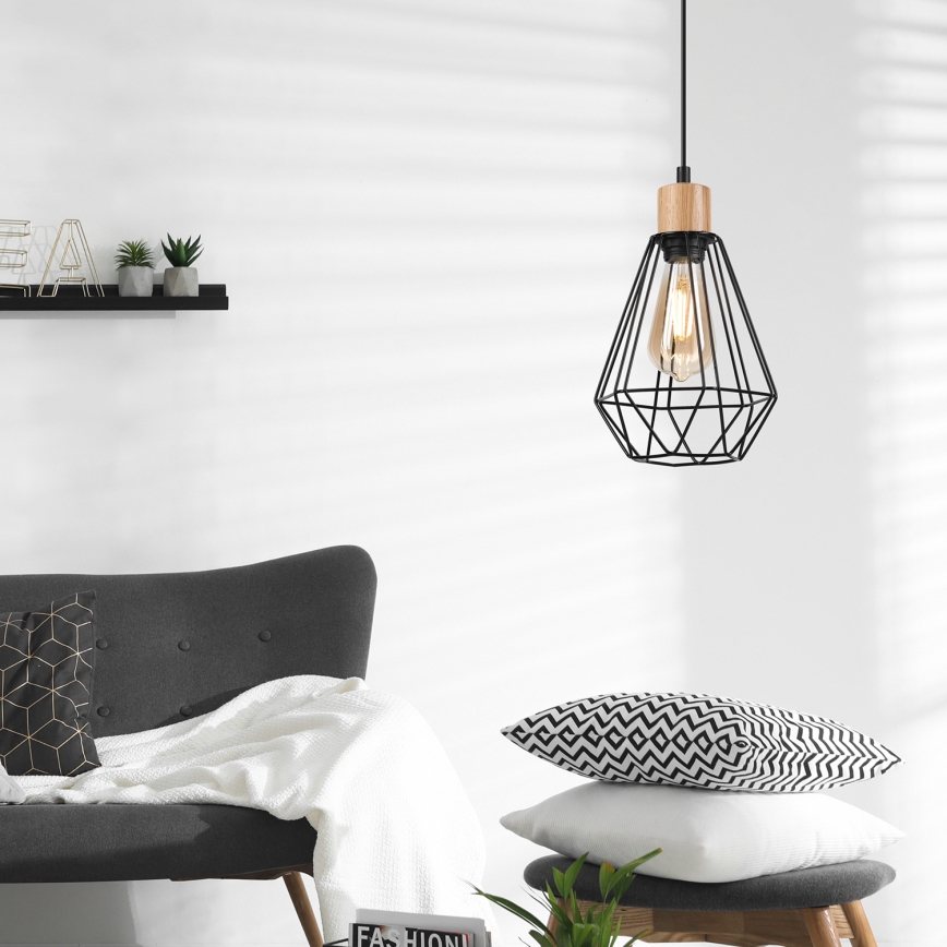 Brilagi - Kattokruunu johdossa WOODY BASKET 1xE27/60W/230V tammi