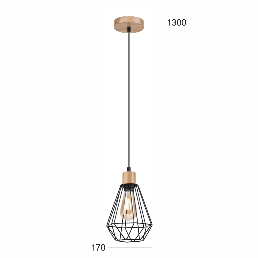 Brilagi - Kattokruunu johdossa WOODY BASKET 1xE27/60W/230V tammi