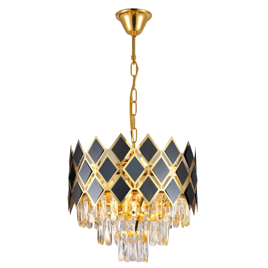 Brilagi - Kattokruunu ketjulla CRISTAL 5xE14/40W/230V halkaisija 38 cm kullanvärinen/musta