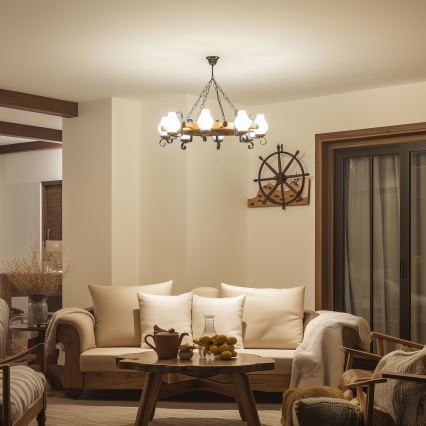 Brilagi - Kattokruunu ketjulla TIMONA, 8xE14/40W/230V, halkaisija 70 cm, pyökki