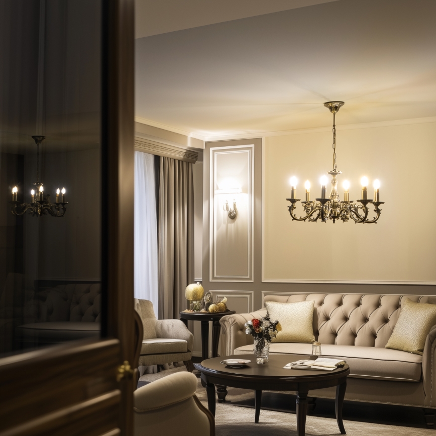 Brilagi - Kattokruunu ketjussa CLASSIC 6xE14/60W/230V messinki