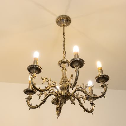 Brilagi - Kattokruunu ketjussa CLASSIC 6xE14/60W/230V messinki