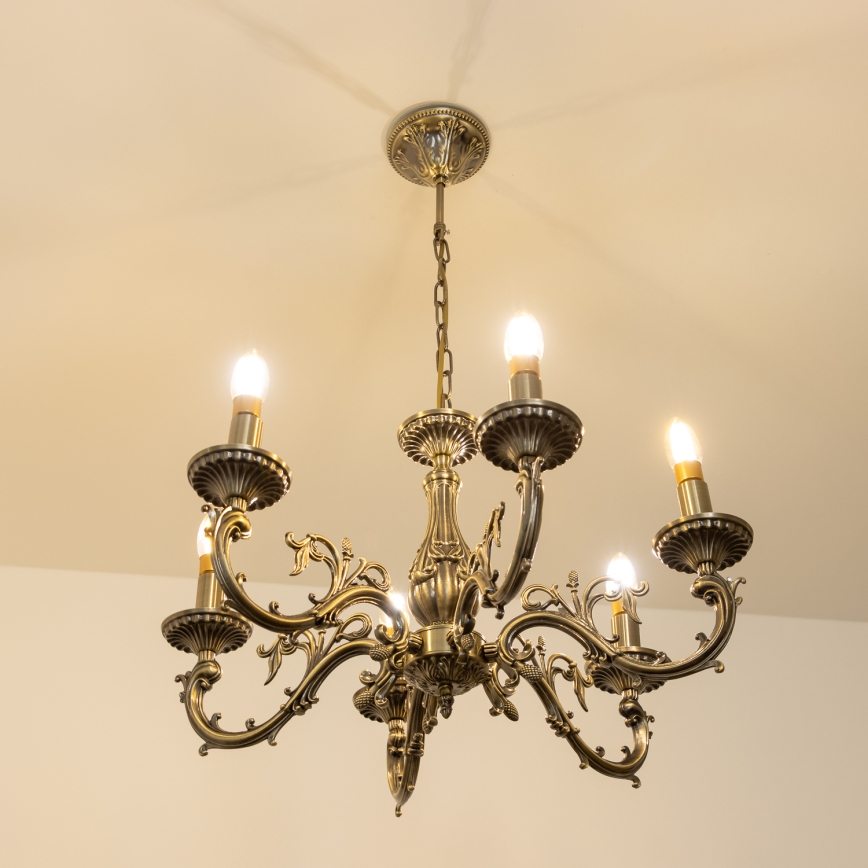 Brilagi - Kattokruunu ketjussa CLASSIC 6xE14/60W/230V messinki