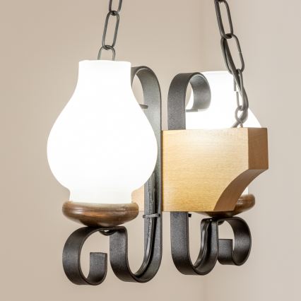 Brilagi - Kattokruunu ketjussa QUEEN 2xE14/40W/230V pyökki/saksanpähkinä