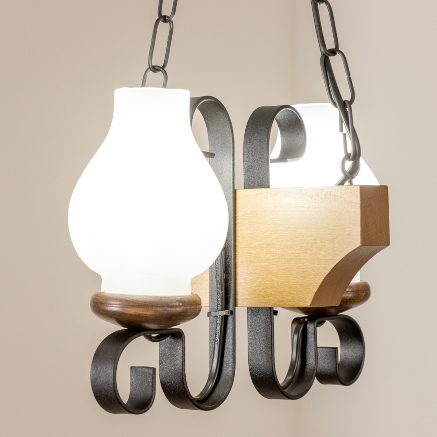 Brilagi - Kattokruunu ketjussa QUEEN 2xE14/40W/230V pyökki/saksanpähkinä