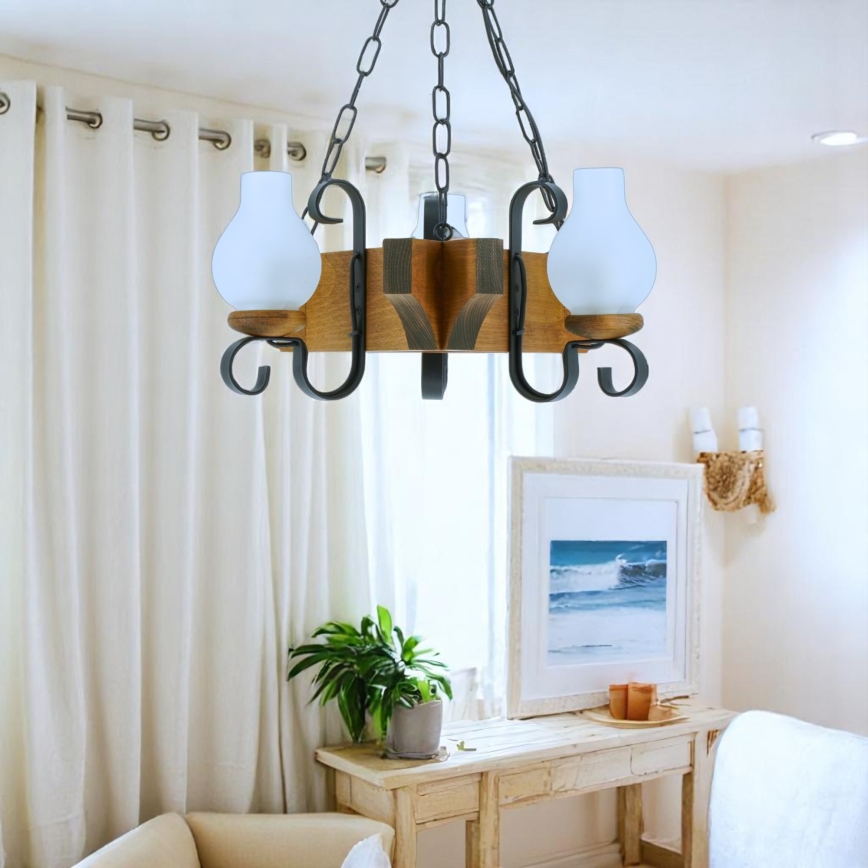 Brilagi - Kattokruunu ketjussa QUEEN 3xE14/40W/230V pyökki