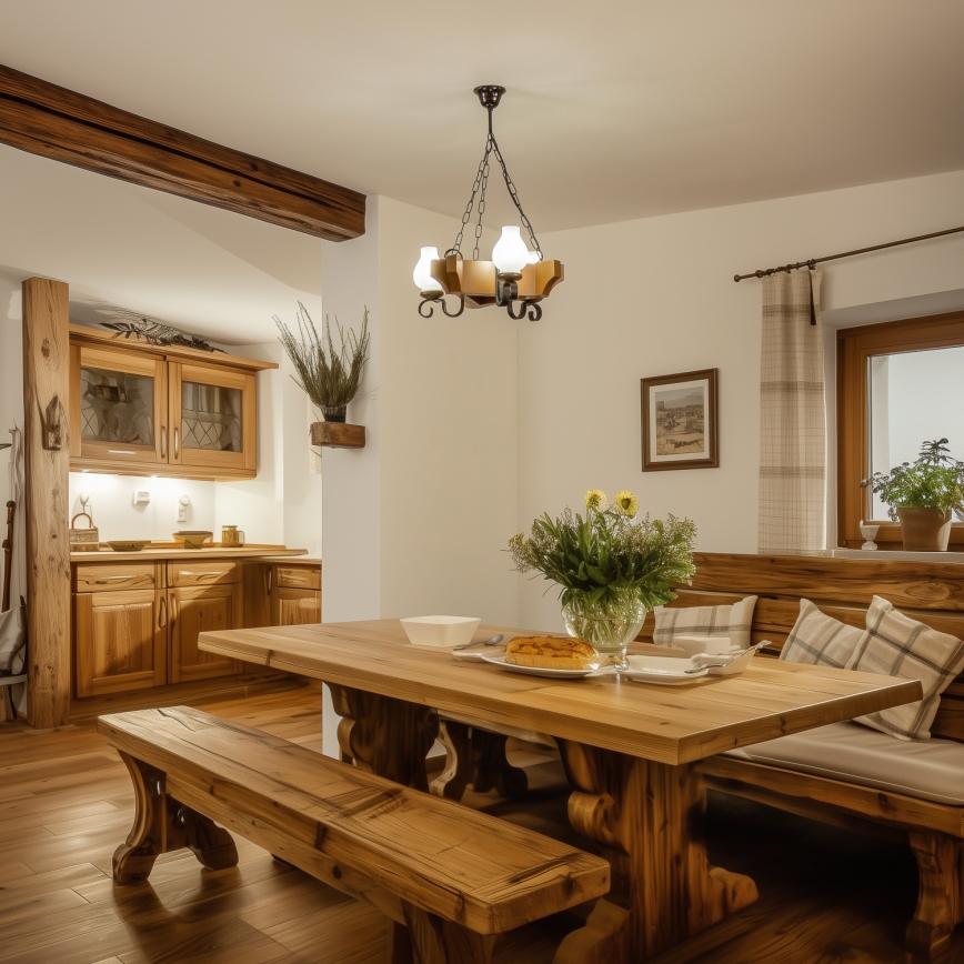 Brilagi - Kattokruunu ketjussa QUEEN 3xE14/40W/230V pyökki/saksanpähkinä