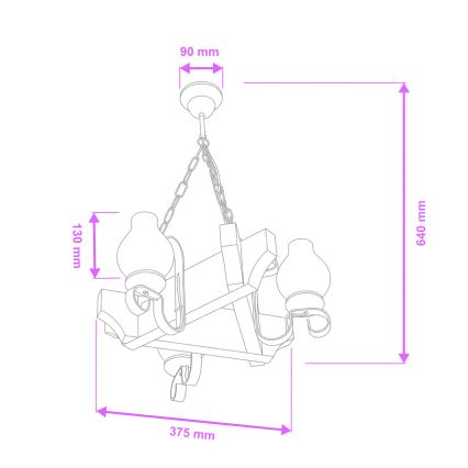 Brilagi - Kattokruunu ketjussa QUEEN 3xE14/40W/230V pyökki/saksanpähkinä