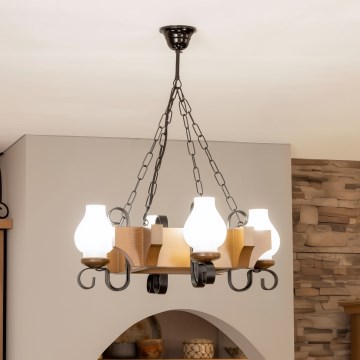 Brilagi - Kattokruunu ketjussa QUEEN 4xE14/40W/230V pyökki/saksanpähkinä