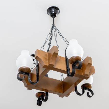 Brilagi - Kattokruunu ketjussa QUEEN 4xE14/40W/230V pyökki/saksanpähkinä