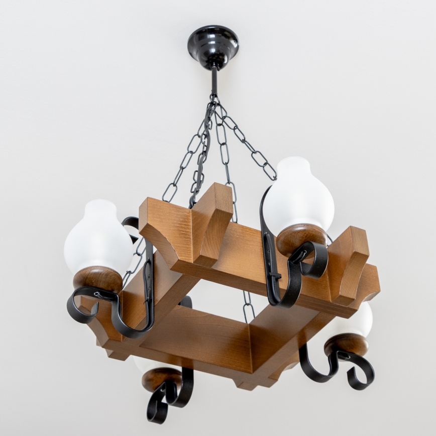 Brilagi - Kattokruunu ketjussa QUEEN 4xE14/40W/230V pyökki/saksanpähkinä