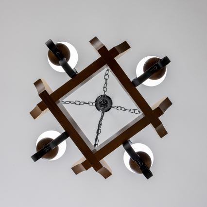 Brilagi - Kattokruunu ketjussa QUEEN 4xE14/40W/230V pyökki/saksanpähkinä