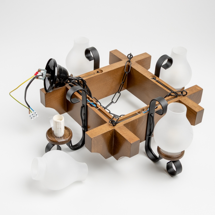 Brilagi - Kattokruunu ketjussa QUEEN 4xE14/40W/230V pyökki/saksanpähkinä