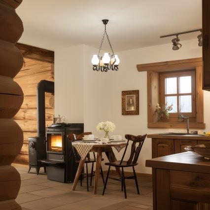 Brilagi - Kattokruunu ketjussa QUEEN 4xE14/40W/230V pyökki/saksanpähkinä