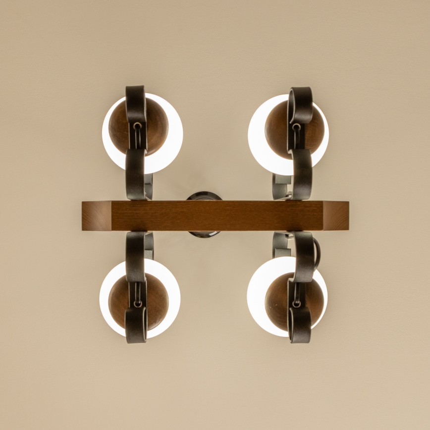 Brilagi - Kattokruunu ketjussa QUEEN 4xE14/40W/230V pyökki/saksanpähkinä