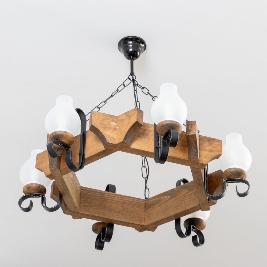 Brilagi - Kattokruunu ketjussa QUEEN 6xE14/40W/230V pyökki