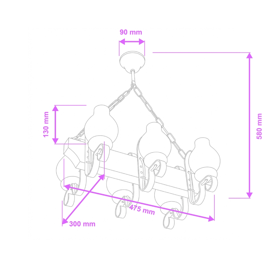 Brilagi - Kattokruunu ketjussa QUEEN 6xE14/40W/230V pyökki