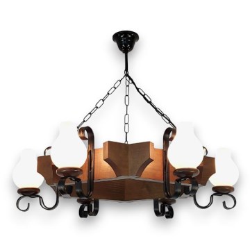 Brilagi - Kattokruunu ketjussa QUEEN 6xE14/40W/230V pyökki/saksanpähkinä