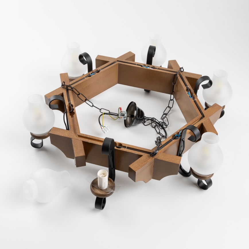 Brilagi - Kattokruunu ketjussa QUEEN 6xE14/40W/230V pyökki/saksanpähkinä