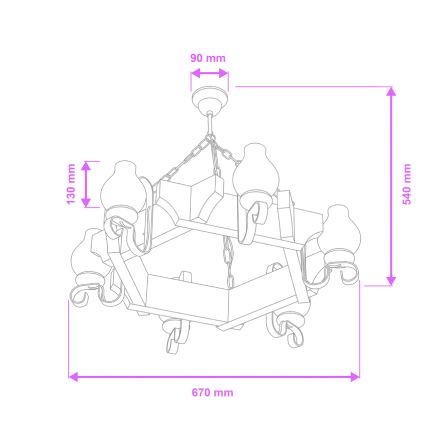 Brilagi - Kattokruunu ketjussa QUEEN 6xE14/40W/230V pyökki/saksanpähkinä
