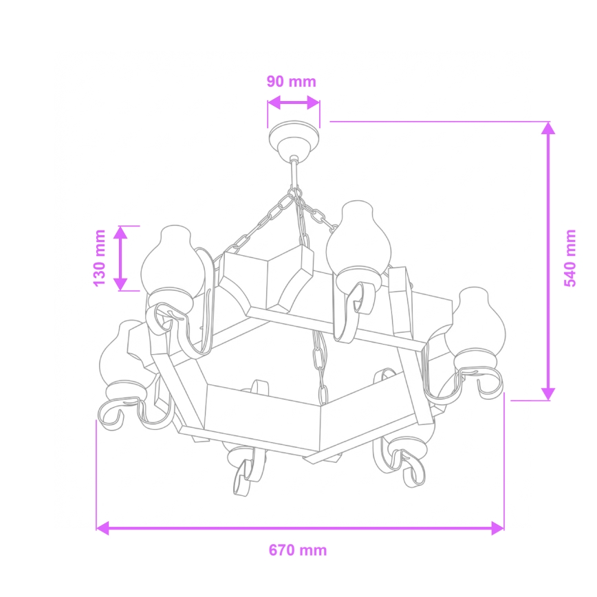 Brilagi - Kattokruunu ketjussa QUEEN 6xE14/40W/230V pyökki/saksanpähkinä