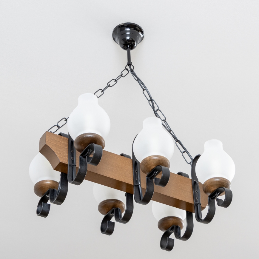 Brilagi - Kattokruunu ketjussa QUEEN 6xE14/40W/230V pyökki/saksanpähkinä