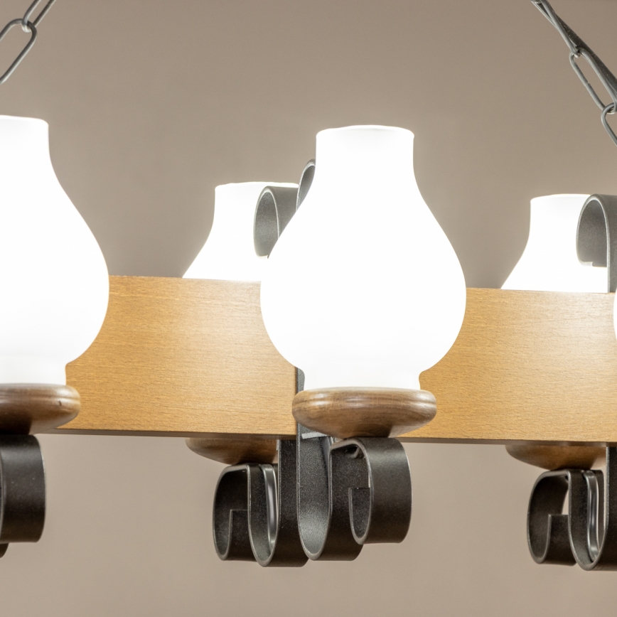 Brilagi - Kattokruunu ketjussa QUEEN 6xE14/40W/230V pyökki/saksanpähkinä