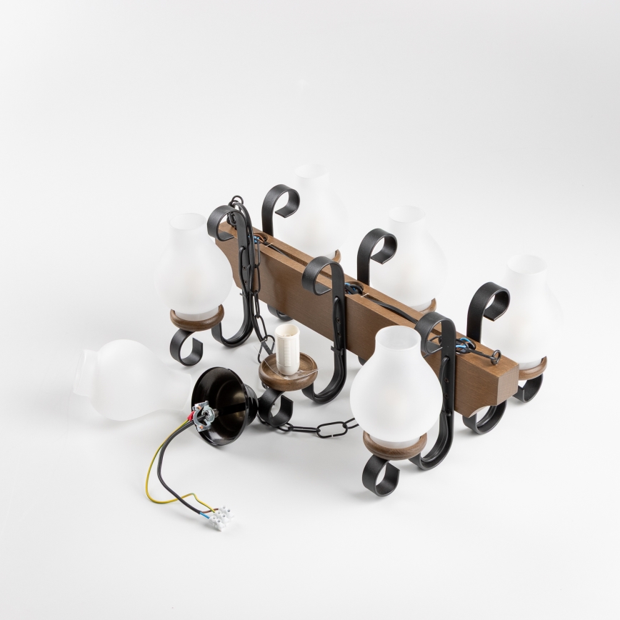 Brilagi - Kattokruunu ketjussa QUEEN 6xE14/40W/230V pyökki/saksanpähkinä