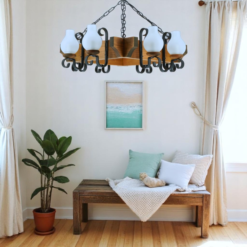 Brilagi - Kattokruunu ketjussa QUEEN 8xE14/40W/230V pyökki