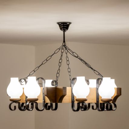 Brilagi - Kattokruunu ketjussa QUEEN 8xE14/40W/230V pyökki