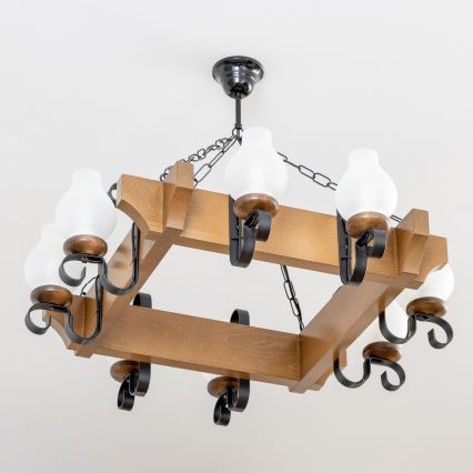 Brilagi - Kattokruunu ketjussa QUEEN 8xE14/40W/230V pyökki/saksanpähkinä