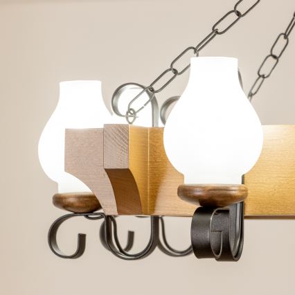 Brilagi - Kattokruunu ketjussa QUEEN 8xE14/40W/230V pyökki/saksanpähkinä