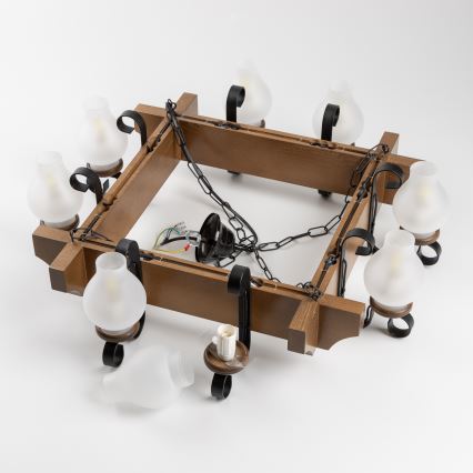 Brilagi - Kattokruunu ketjussa QUEEN 8xE14/40W/230V pyökki/saksanpähkinä