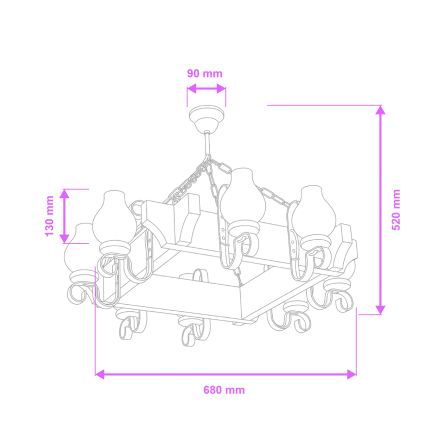 Brilagi - Kattokruunu ketjussa QUEEN 8xE14/40W/230V pyökki/saksanpähkinä