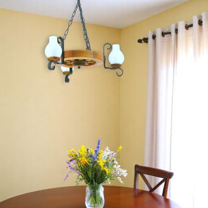 Brilagi - Kattokruunu ketjussa ROATA 3xE14/40W/230V pyökki