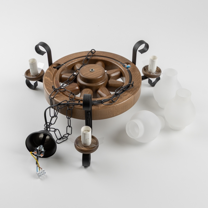 Brilagi - Kattokruunu ketjussa ROATA 3xE14/40W/230V pyökki/saksanpähkinä