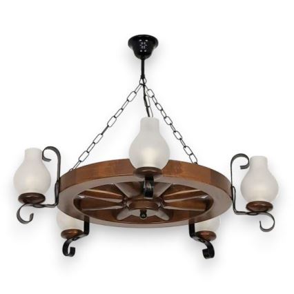 Brilagi - Kattokruunu ketjussa ROATA 5xE14/40W/230V pyökki/saksanpähkinä