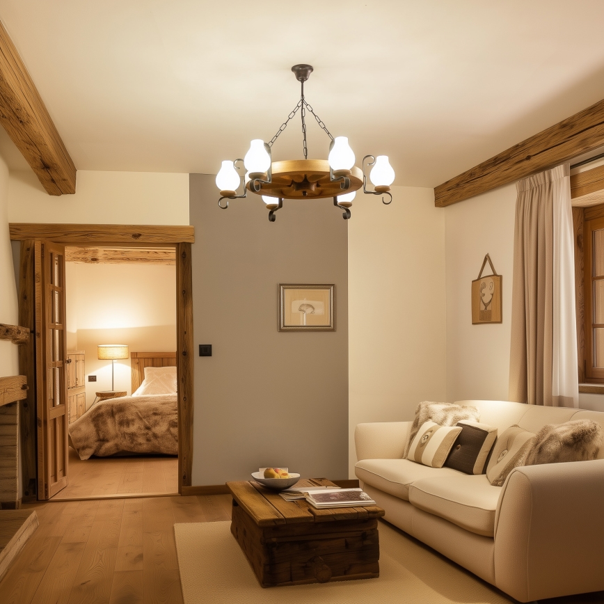 Brilagi - Kattokruunu ketjussa ROATA 6xE14/40W/230V pyökki