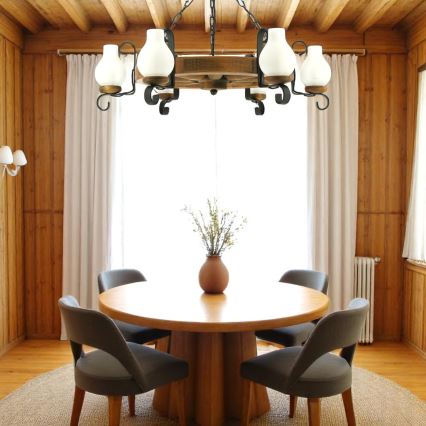 Brilagi - Kattokruunu ketjussa ROATA 6xE14/40W/230V pyökki