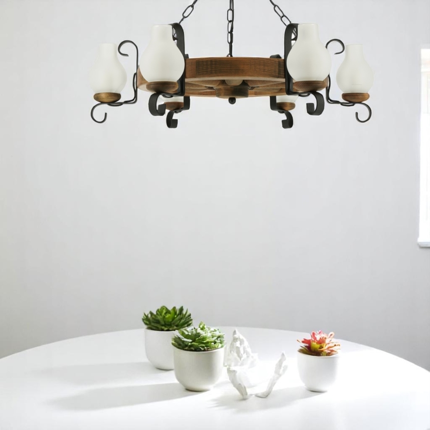 Brilagi - Kattokruunu ketjussa ROATA 6xE14/40W/230V pyökki