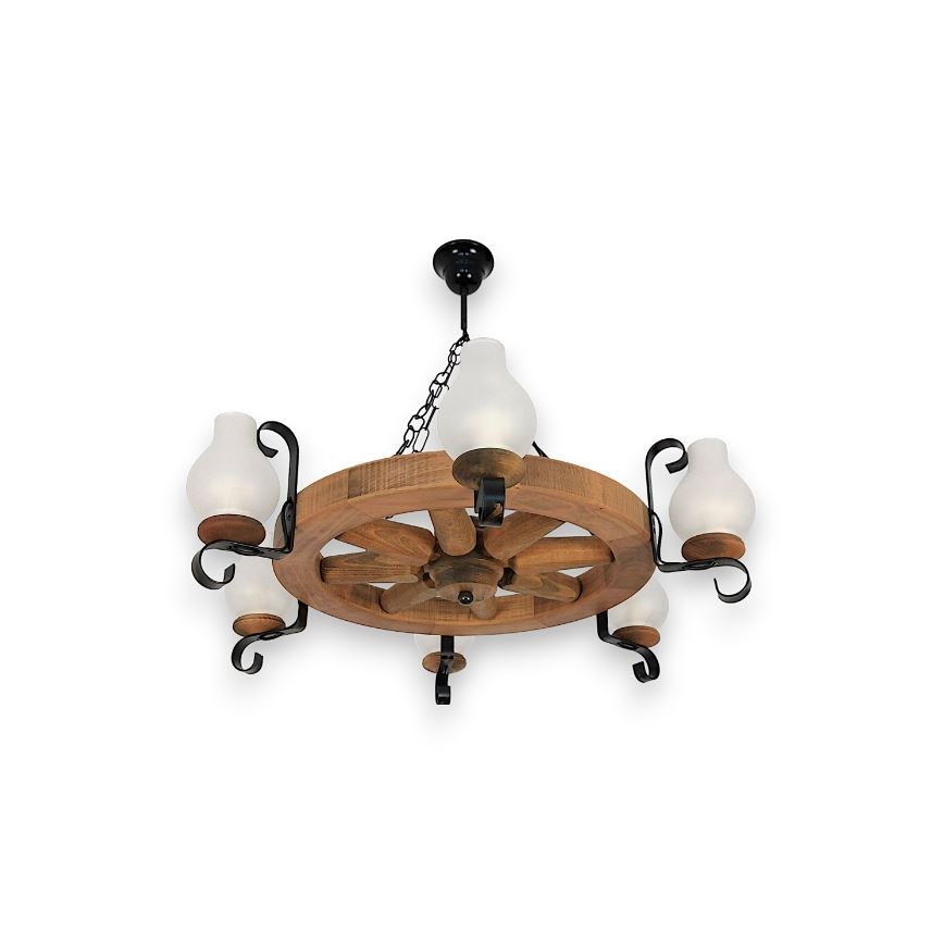 Brilagi - Kattokruunu ketjussa ROATA 6xE14/40W/230V pyökki