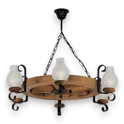 Brilagi - Kattokruunu ketjussa ROATA 6xE14/40W/230V pyökki