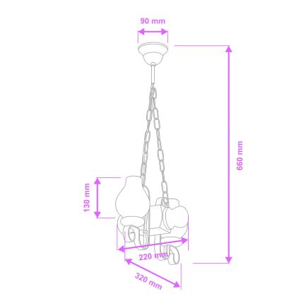 Brilagi - Kattokruunu ketjussa RUSTIC 2xE14/40W/230V pyökki